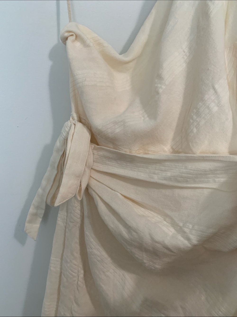 Free People At Leisure Midi Wrap Dress Ivory Linen Cotton - Picture 6 of 11